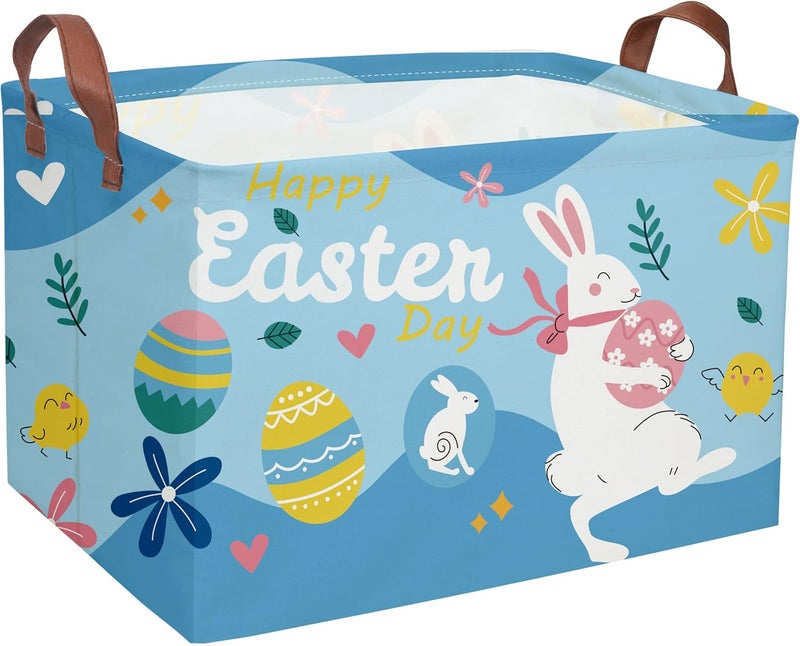 ESSME Rectangular Easter Basket, Kids Storage bin Organizer with Handles for Easter Decor,Shelf Basket,Toy Organizer,Easter Gift.(Blue Easter Basket) - Image 1